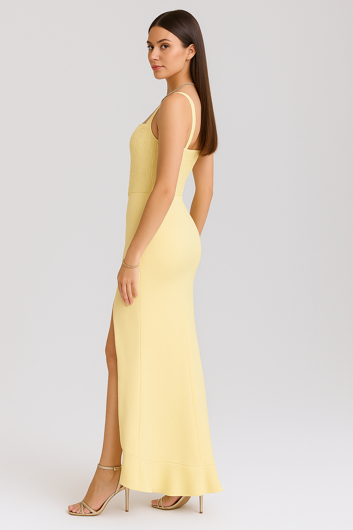 BELLA | VESTIDO CORSET DE SATÉN CON VOLANTES