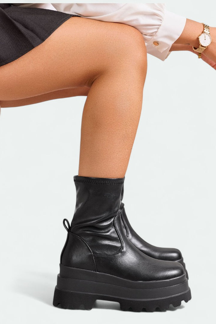 EVELIN - Botines de combate negros elásticos con plataforma chunky