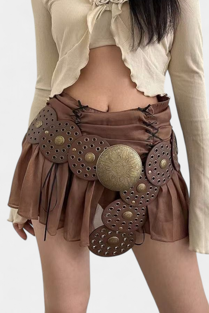 Alicia Cinturón Cowboy Vintage con Hebilla Circular Decorativa
